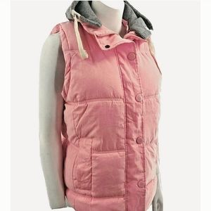 Womens Bright Pink Hoodie Puffer Vest with Detachable Hood